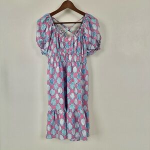 Pink Dress with Blue Coastal Shell Print size small